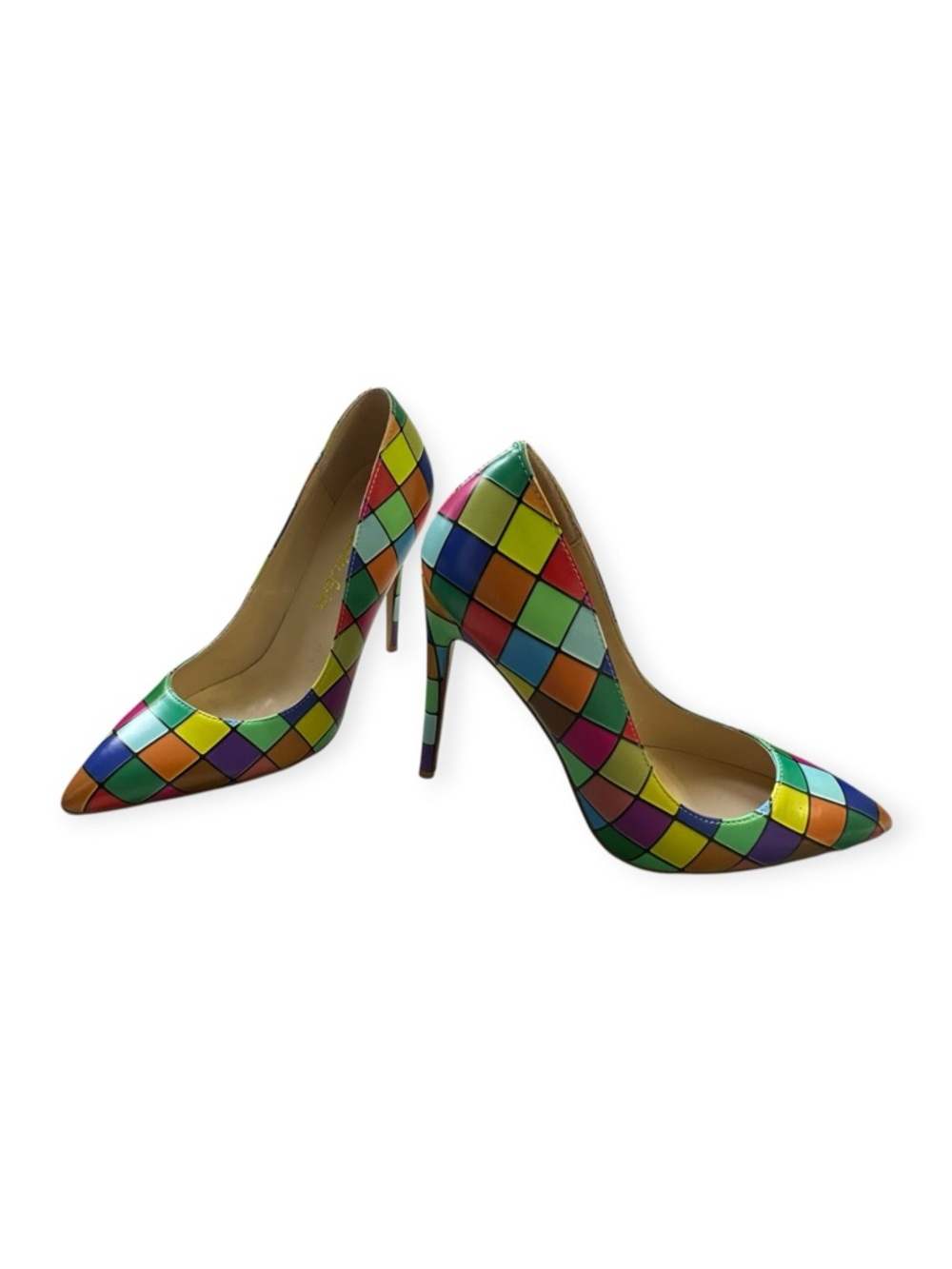 Quincee Easton Multi-Color Geometric Mosaic Pointed Toe Pumps, Size‎ 38/8 NWOT